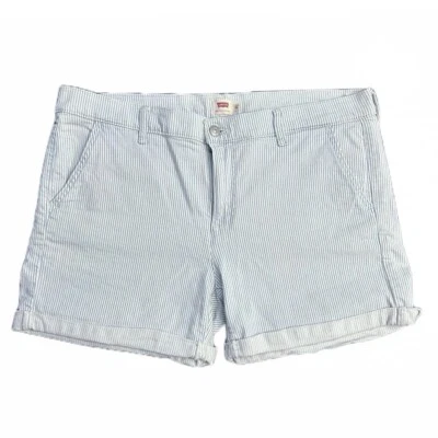Pantalones Cortos Levi’s Blanco Azul Puños Rayas Ferrocarril Algodón Elástico Para Mujer Talla 32 Foto 1 de 4