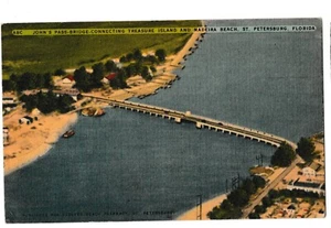 JOHN S PASS BRIDGE Schatzinsel Madeira Strand nach St. Petersburg FL Postkarte Leinen - Bild 1 von 2