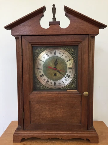 Vtg 1965 Handmade Hardwood Brass Mantel Shelf Clock Wind-Up Colonial Style 20" Cover
