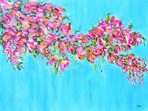 Artist Trading card Pink flowers abstract art print of painting Aceo 2.5x 3.5 - Picture 1 of 4