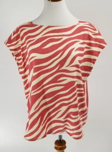 Camisa Top Ann Taylor Talla Grande L Mezcla de Lino Rojo Marfil Cebra - Imagen 1 de 4