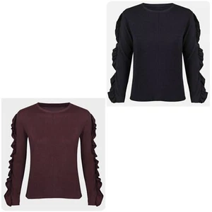 Neu M&S Damen Pullover weich gestrickt marineblau Rüschenärmel Top Größe 10 - 20 - Bild 1 von 7