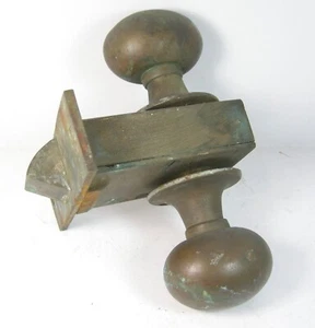Antique Original Heavy Brass Oval Doorknob Set Handles Pull Farmhouse Vintage - Picture 1 of 7