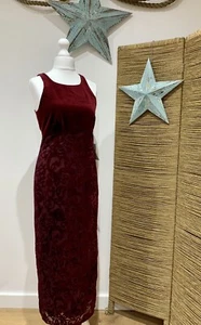 Nuevo con etiquetas Monix Berry Vino Tinto Terciopelo Burnout Devore Cross Back Maxi Vestido Reino Unido 10 - Imagen 1 de 7