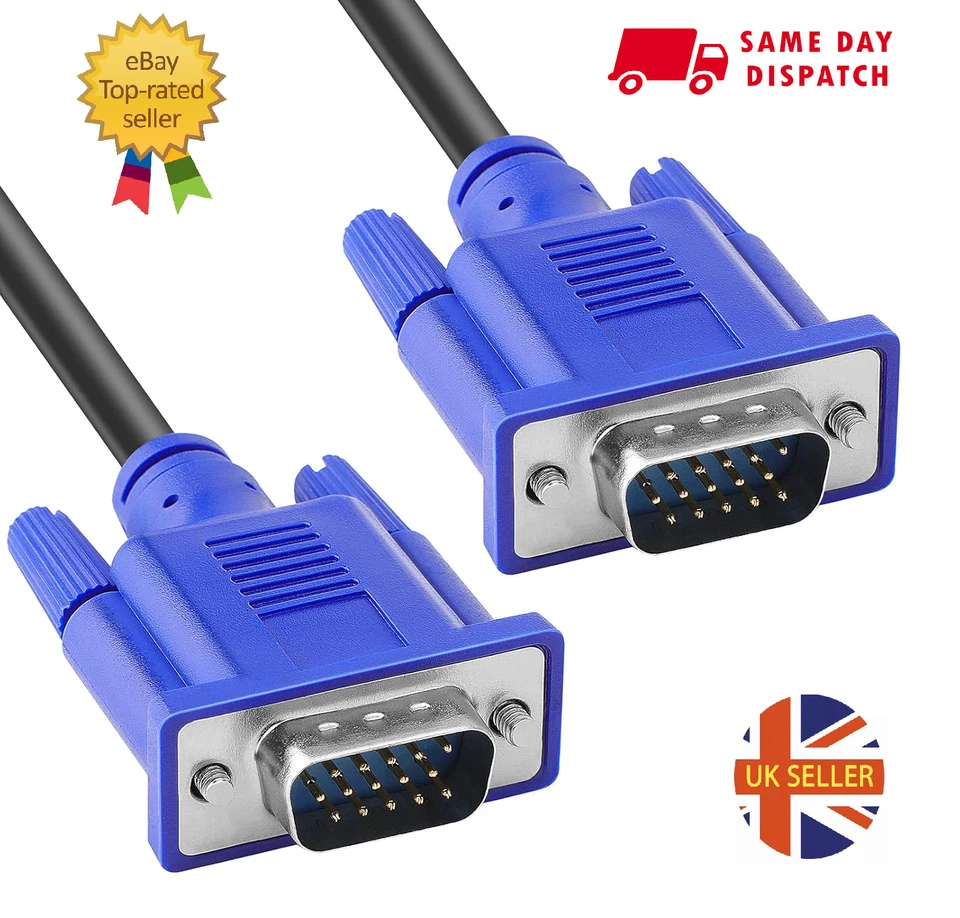 1.5M VGA SVGA Computer Monitor Cable 15 Pin Male to Male PC Laptop Screen Lead - Image 1 of 4