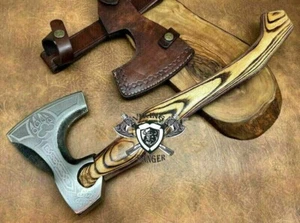 Handmade Viking Axe with Leather Sheath - Norse Outdoor Camping & Hunting Tool - Foto 1 di 4