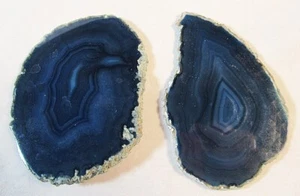 05 Natural Hermoso Cuarzo Azul Ágata Geoda Druzy DOS (2) Rebanadas Piedras Preciosas - Imagen 1 de 3