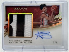 2019 IMMACULATE ANFERNEE SIMONS RED PREMIUM PATCH AUTO GOLD /5
