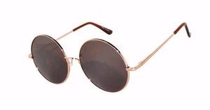 Retro runde Vintage getönte Sonnenbrille braune Gläser Metall gold Federscharnier 56 mm - Bild 1 von 7