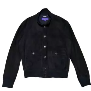 Ralph Lauren Purple Label Suede Leather Jacket Lambskin Men's Size M Black USED - Picture 1 of 13