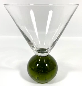 Bubble BALL Stem Base Martini Wine Tumbler Green Vtg Blown Glass 8 oz. 5" - Picture 1 of 14
