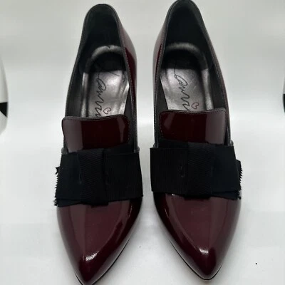 LANVIN Mocasín Cuero Brillante Tacones Borgoña Lazo Talla 38 Foto 1 de 4