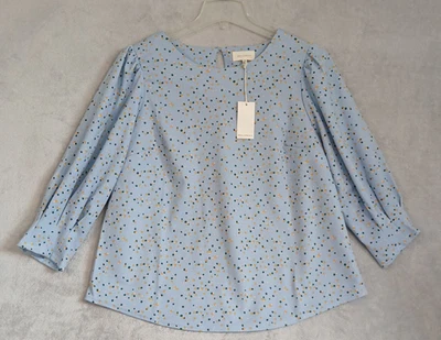 Blusa Melloday Para Mujer 1X Elegante Elástica L/S Pullover Azul Estampado de Lunares Nueva con Etiquetas Foto 1 de 4