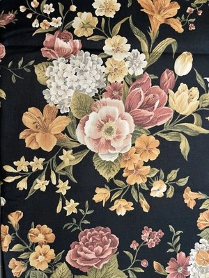 Hoffman International Fabrics Cotton Floral on Black Fabric  1 yard - Image 1 of 3