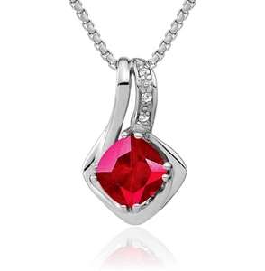 14K Solid White Gold Lab Ruby Diamond Floating Chain Slide Necklace - Picture 1 of 33