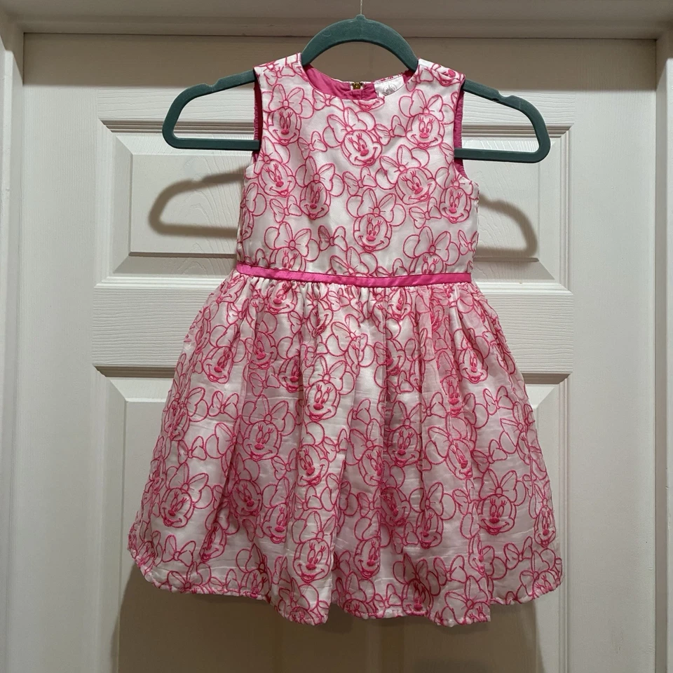 Disney Minnie Mouse Dress With white w/Pink Embroidered Minnie And Tooling sz 4 - Image 1 of 4