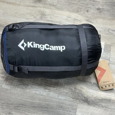 Saco de dormir KingCamp floco de neve 400 largo flanela forrado duplo conversível azul marinho - Imagem 1 de 4