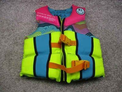 Chaleco salvavidas Hyperlite Wake Co juvenil PFD USCG nivel 70 55-88 libras rosa azul Foto 1 de 4
