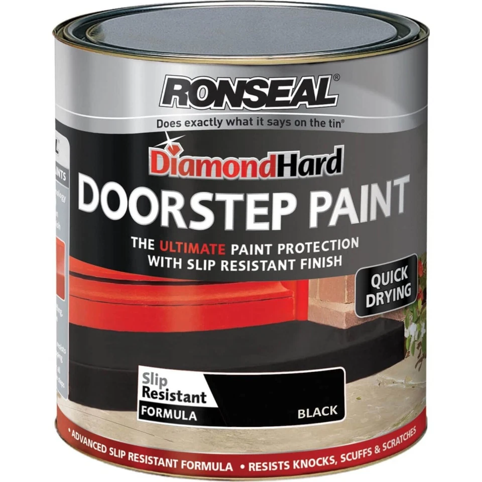 Ronseal Diamond Vernice Dura per Passi per Porte 250ml Finitura Nera Satinata per Pietra - Immagine 1 di 1