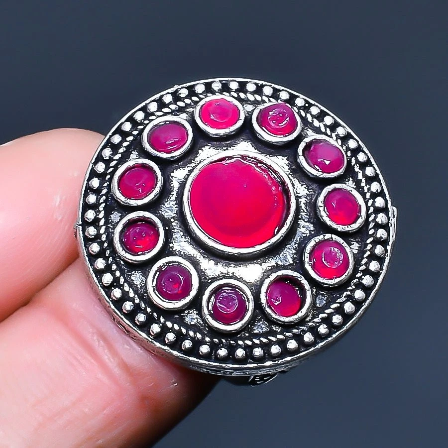 Lab Created Ruby Handmade Gemstone Jewelry Ring US Size 6 - Image 1 of 1