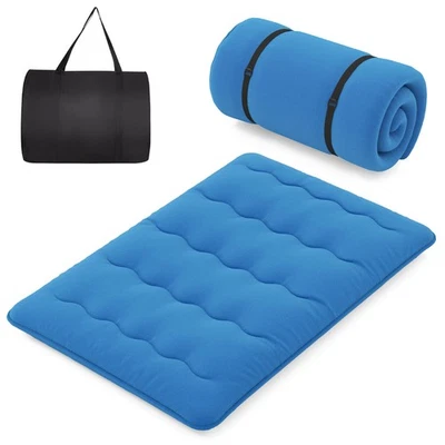 Full Futon Mattress Japanese Floor Sleeping Pad Washable Cover Carry Bag Blue - Image 1 of 4