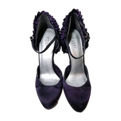 RSVP Mujer 6M Cuero Tacón Púrpura Profundo Volantes Correa Hebilla Vestido Trabajo   Foto 1 de 4