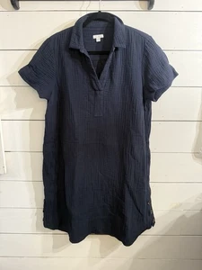 J. Jill Shirt Dress Size Medium Navy Blue Gauze Short Sleeve Pockets 100% Cotton - Picture 1 of 6
