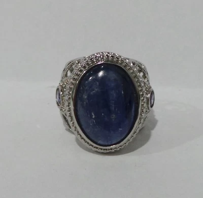 Anillo Ovalado Azul Cianita y Piedra Púrpura Moda Cóctel Acero Inoxidable Talla 6 Foto 1 de 4