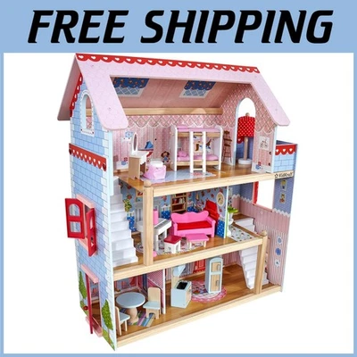 Casa de muñecas Chelsea de madera - 3 niveles, 5 habitaciones, 16 accesorios Foto 1 de 4