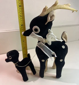 Menge 2 Weihnachten schwarz Plüsch Rentier & Baby Einweg, Geweih, Japan hergestellt LESEN - Bild 1 von 9