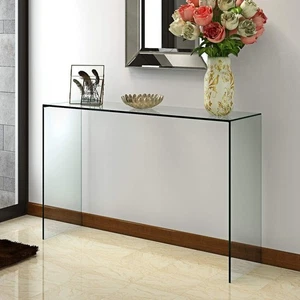 Clear Modern Curved Glass Console Table – Sleek, Durable & Spacious - Picture 1 of 12