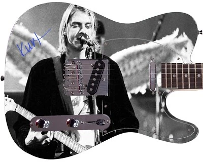 Kurt Corbain Autographed Cobaine Photo Guitar  - Image 1 of 3