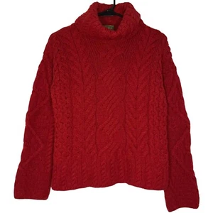 Carriag Donn Womens Sweater Medium Red Merino Wool Cable Knit Turtleneck Ireland - Picture 1 of 22