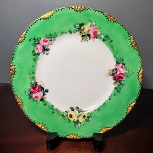 Antique Green Floral Hobbyist Painted Haviland Limoges 8" Porcelain Salad Plate - Picture 1 of 9