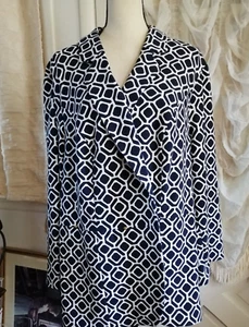 Catherines Black Label Womens 3X Jacket Open Front Navy White Geometry NEW - Picture 1 of 3