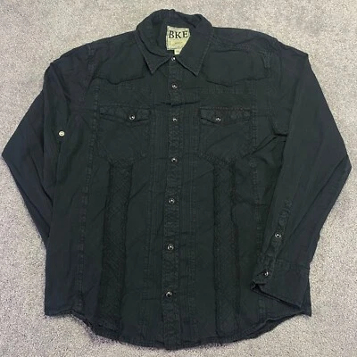 Camisa BKE Para Hombre Grande Calce Ajustado Negra Cierre a Presión Rockabilly Western Distressed Foto 1 de 4