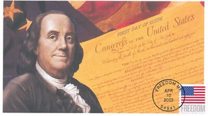 JVC CACHETS - 2023 "FREEDOM FLAG" ERSTTAGSBRIEF FDC BENJAMIN FRANKLIN #3 - Bild 1 von 1