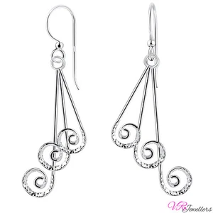 925 Chandelier Earrings Sterling Silver Spiral Drop Dangle Dangling Handmade+Box - Picture 1 of 3