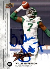 Willie Jefferson Signed 2018 Upper Deck CFLPA All Star card Sask Roughriders