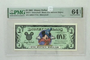 Disney Dollar 2001 Dollar PMG Choice UNC 64EPQ DIS71. Sorcerer Mickey. Disneyla - Picture 1 of 2