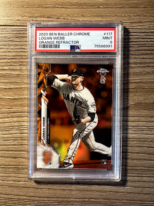2020 Topps Chrome Ben Baller Logan Webb #117 Rookie Orange Refractor SP /25 PSA9