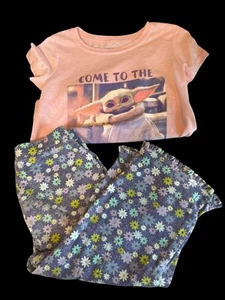 Star Wars Baby Yoda Girls top S(6-6X) Pink T-Shirt & Floral Pants Green Dog Bra - Picture 1 of 9