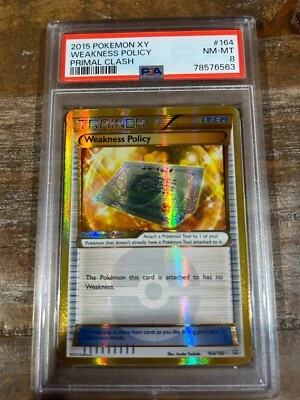 POKEMON 2015 Primal Clash XY Trainer WEAKNESS POLICY #164 PSA 8 RARE - Image 1 of 2