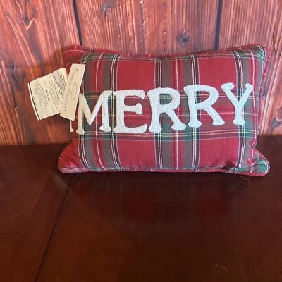 Peking Handicraft Christmas Merry Plaid Pillow 12x8 Festive Decorative - Image 1 of 4