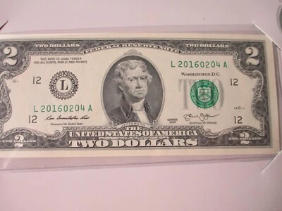 2016 BEP $2 SINGLE NOTE FROM SAN FRANCISCO FEDERAL RESERVE BIRTHDAY NOTE #4 - Image 1 of 4
