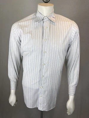 Camisa L/S a Rayas Azul y Gris Puño Francés Mediano Colección A Medida Para Hombre Foto 1 de 4
