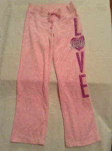 Size 6 Justice pants yoga sweat pink glitter heart LOVE girls - Picture 1 of 4