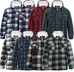 Herren wattiertes Hemd Sherpa Fell gefüttert Kapuze Holzfäller Flanell Arbeitsjacke warm - Bild 1 von 9
