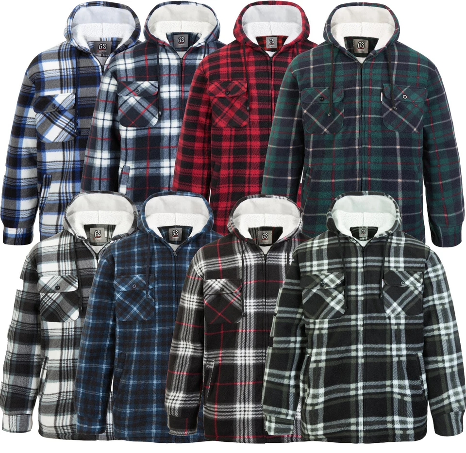 Mens Padded Shirt Sherpa Fur Lined Hooded Lumberjack Flannel Work Jacket Warm - Image 1 of 1