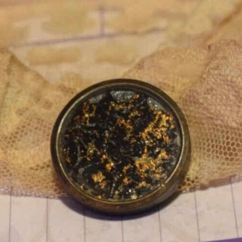 Antique Drum Button Gold Stone under glass Brass 1 inch Cover